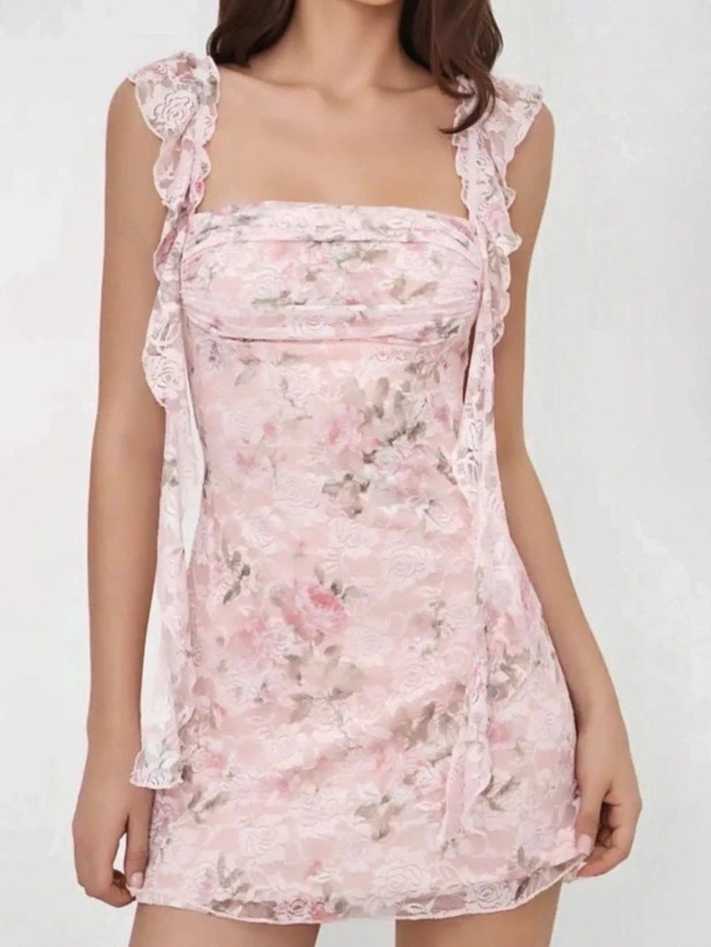 Cider Floral Lace Mini Dress in Pink